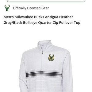 NWT Milwaukee Bucks Antigua Heather Gray / Black Quarter-Zip